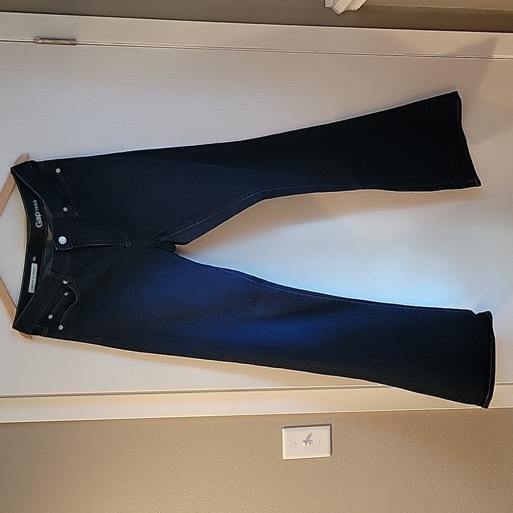 Gap, women's size 30, dark blue jeans, Long & Lean.